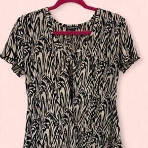 Y2K Blooming Rose Black and White Zebra Print Blouse Size Large